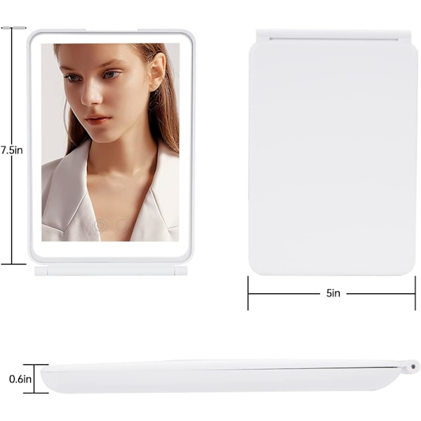 Matkameikkipeili, kosketusnäytöllinen himmennettävä kompakti peili 56 LED-valolla, USB-ladattava, 3 värilämpötilaa, kannettava, erittäin ohut White