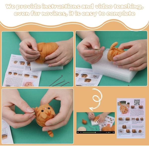 Neulahuovutussarja, DIY-villahuopamateriaalit, jossa huovutustyökalu ja ohjeet neulahuovutusprojekteihin ja aloittelijoille Felting Set A