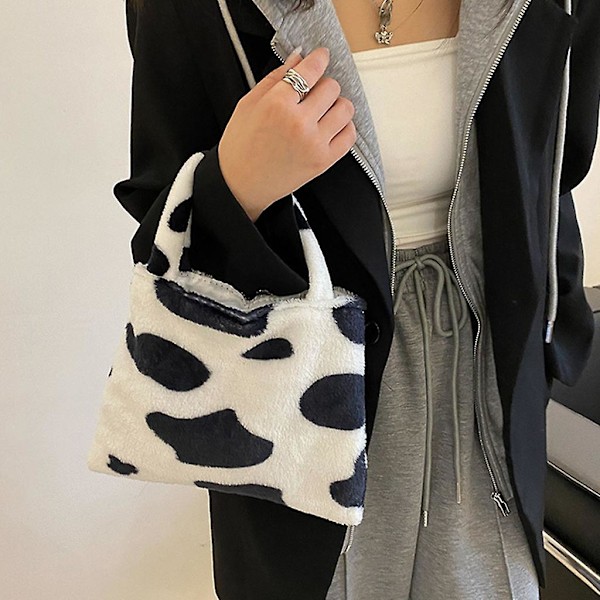 Dame Ko Mønster Håndtaske Plys Zebra Stribede Tasker Leopard Print