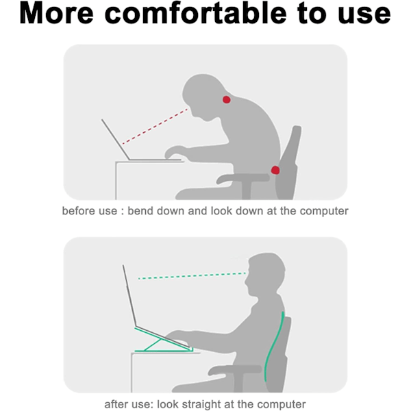 Laptopstativ, aluminiumlegering, halkfri, hopfällbart bärbart stativ, ventilation och värmeavledning, 6-växlad justering.