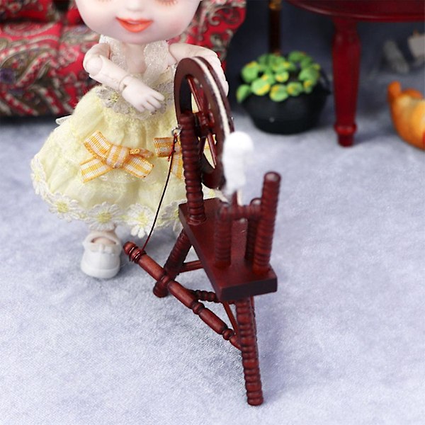 Miniatyr Spinnrocka Modell Dockhus Dekor Barn DIY Leksak