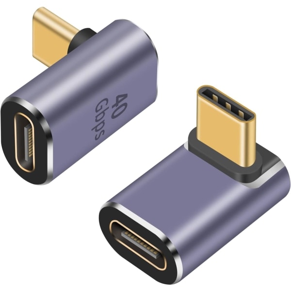 USB C 90 Graders Adapter för USB 4 Kabel Adapter, 40Gbps USB C Adapter, 2-Pack UP Vinkel Typ C Förlängare 8k Videoskärm