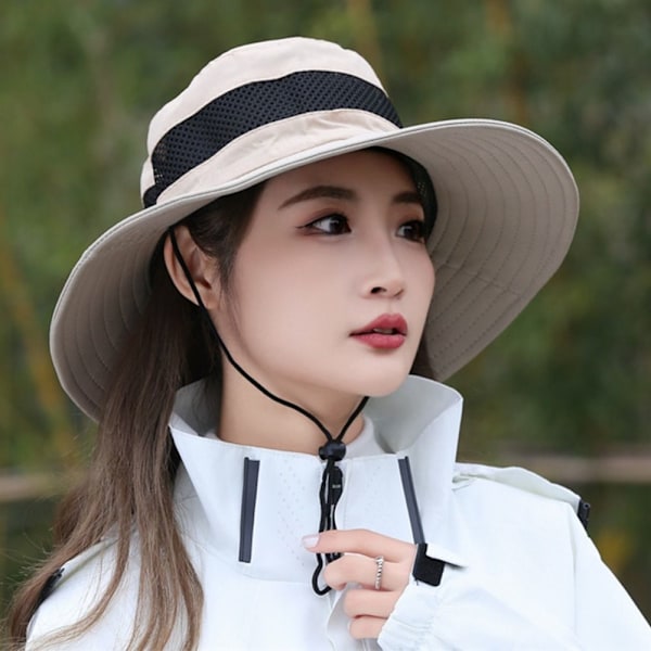 Breda och Dam Breda Brätte Bucket Hats, Vikbara Andningsbara Panamahattar, UV-Resistenta, Utomhusfiske, Sommar Khaki