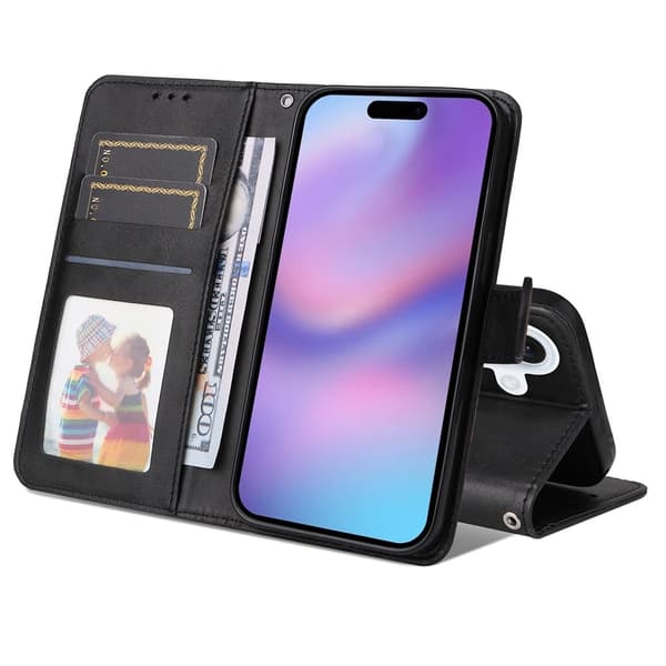 iPhone 17 PU læderpung etui - Flere farver Sort