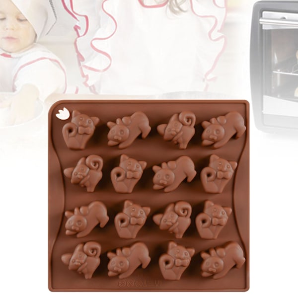 16 Hål DIY Silikon Material Fondantformar 3D Kattform Cho