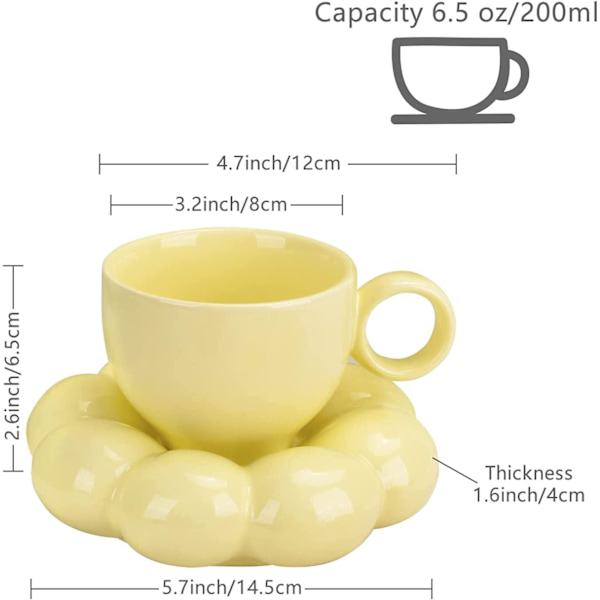 Keraaminen kahvikuppi pilvi kahvikuppi ja aluslautanen setti söpö kuppi kukkalusikalla ja auringonkukka lasinalusella Latte kahvikuppi 200ml (keltainen) yellow