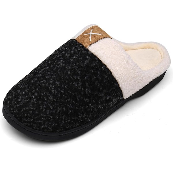 Hjemmesko for kvinner og menn, vintervarme, minneskum, innendørs/utendørs, sklisikre Black 42/43