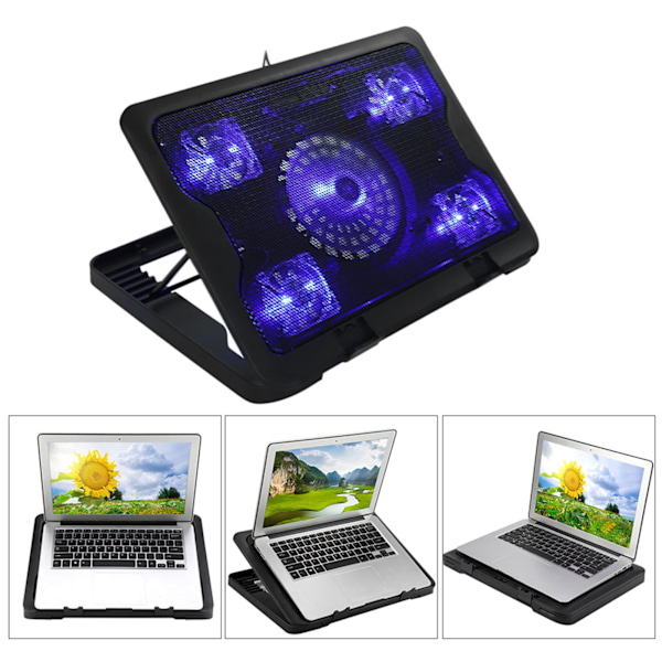 Bärbar, ultratunn, tyst kylplatta för laptop och notebook, USB-driven, tyst med 5 fläktar och LED