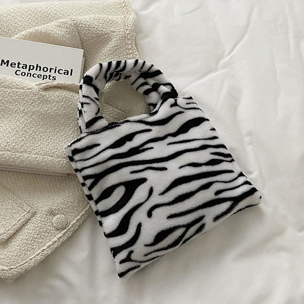 Dame Ko Mønster Håndtaske Plys Zebra Stribede Tasker Leopard Print