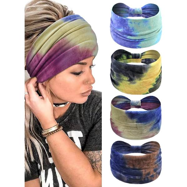 Huvudband för kvinnor, set med 4, 7 tum elastiska hårband, sportband för kvinnor, yoga, turban, överdimensionerat pannband, bohemiska håraccessoarer romantic