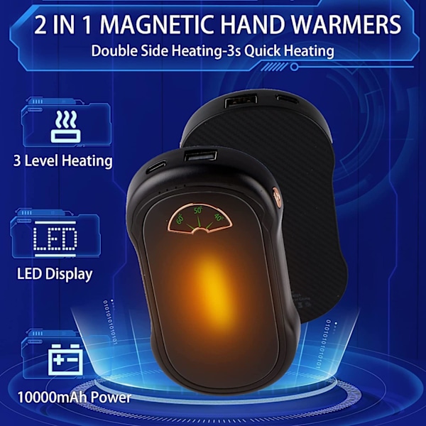 Magnetiske Elektriske Håndvarmere 5000mAh*2 Pakker, USB-C Elektrisk Lommevarmer