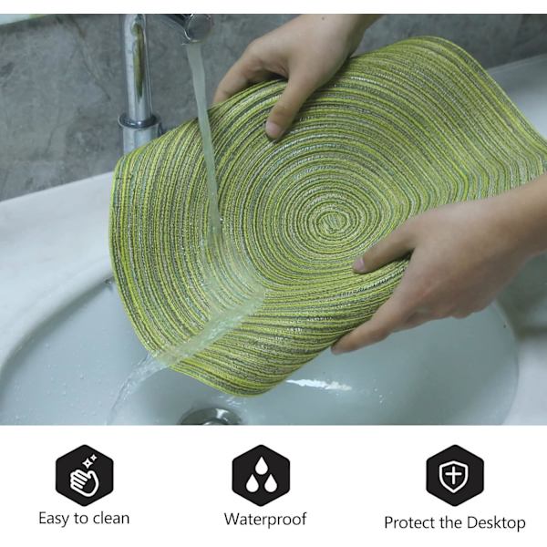 15\" Pyöreä Kudottu Tabletti, Liukumaton Eristävä Kudottu Puuvillainen Pöytämatto, Pestävä (6 kpl:n setti) Verde 6pc placemats and 6pc coasters