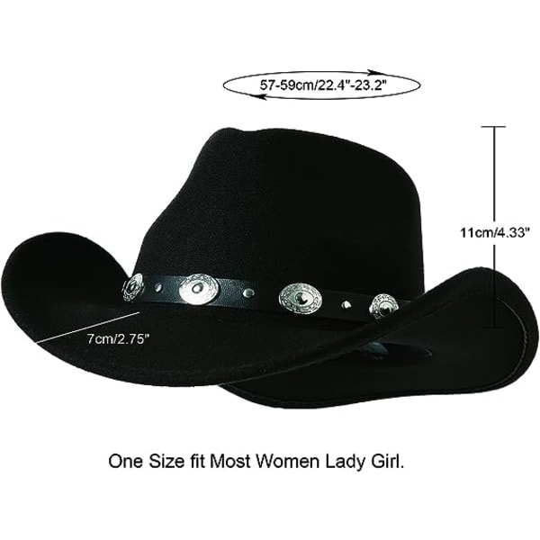 Kvinnor Män Filt Bred Brätte Western Cowboy Hatt Bälte Spänne Panama H