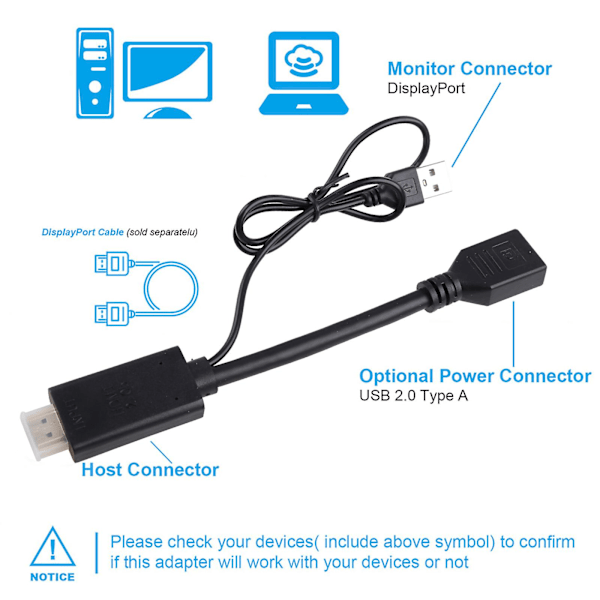 Hdmi-yhteensopiva uros-DP-näyttöporttimuunnin näyttöportti T