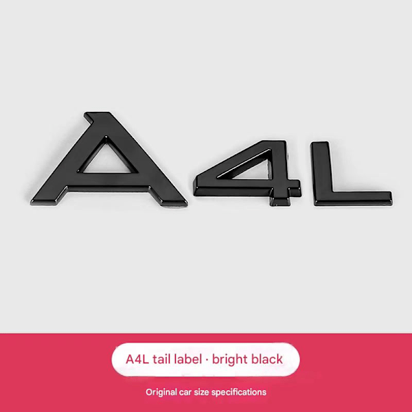 Mat Sort Audi A4L Bagemblem – Elegante sorte bogstaver for et moderne, stilfuldt look. Løft din Audi A4L's udseende med denne specialtilpassede A4L