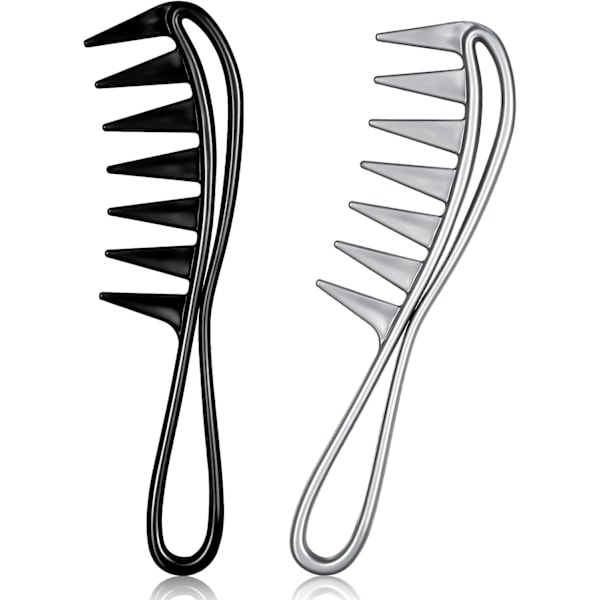 ®RisingFF Bredtannet Salongkammer - 2 Pakning Afro Frisørkammer (Svart, Grå)