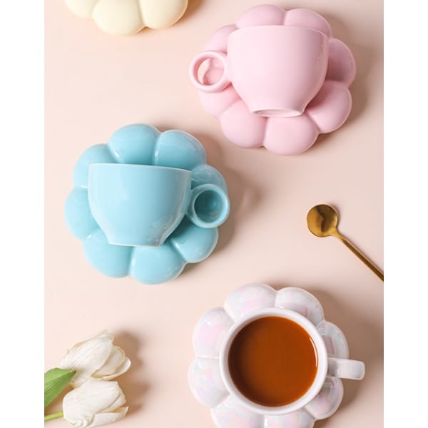Söpö pohjoismainen ins macaron hieno luova auringonkukka keraaminen kuppi aluslautasella, sopii toimistoon ja kotiin, sitruunankeltainen Lemon Yellow