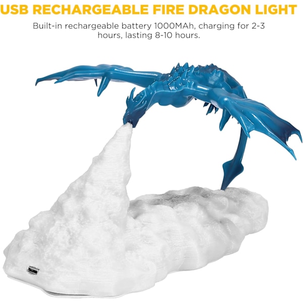 Kreativa eldsprutande drake-lampor, 3D-utskrivna drakeformade nattlampor, USB-laddningsbara presenter till pojkars sovrum