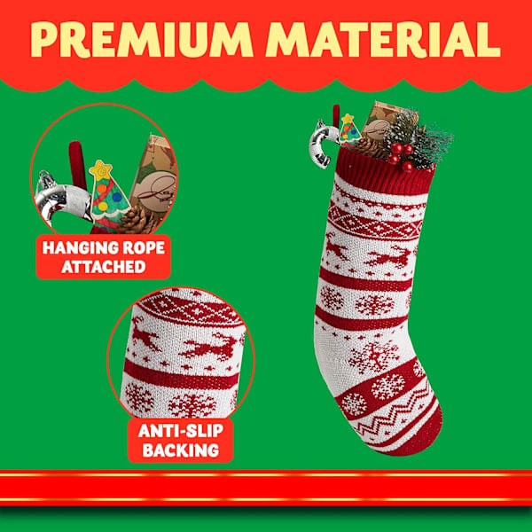 3-pack 45 cm stickade julstrumpor, stora rustika garnjulstrumpor för familjens semesterdekorationer