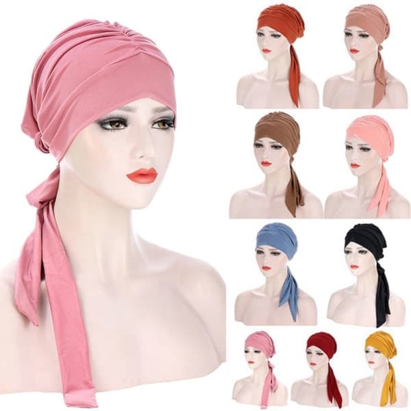 Dame turbanhette for hårtap rosa pink