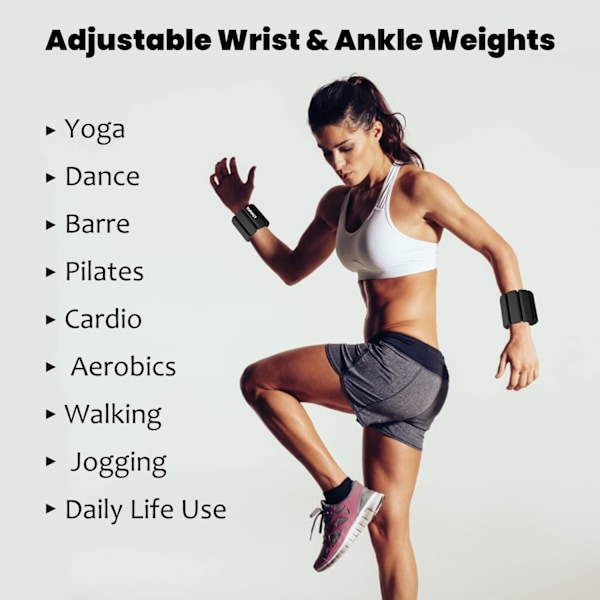 Sett med 2 justerbare håndleddsvekter (0,45 kg hver) - Bærbare armbånd for yoga, dans, barre, pilates og fitness Green