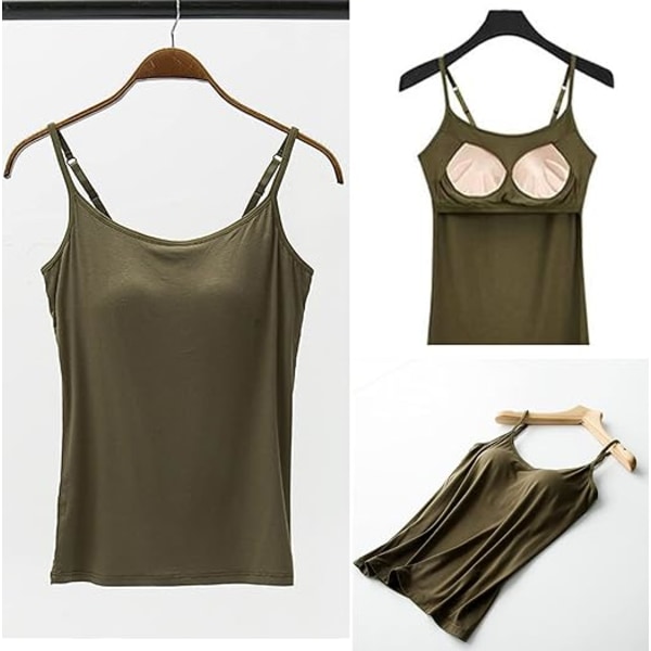 2-delt sæt med polstrede camisoletoppe til kvinder, størrelse L - Armygrøn camisole og karamelfarvet camisole, velegnet til foring eller brug alene Army Green and Caramel L