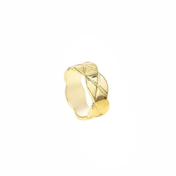 Korsmönstrad ring i 18k guld för kvinnor och män, bred ring