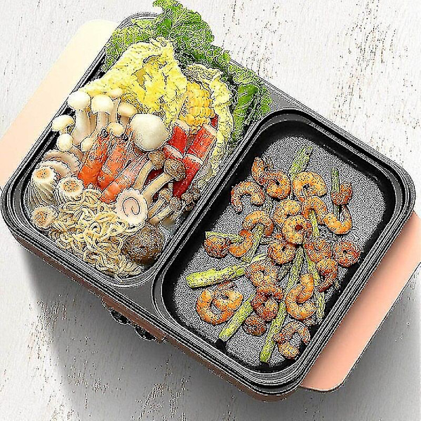 2-i-1 Elektrisk Hot Pot Kokare Grill 1400W Multikokare Elektrisk Grill Non Stick Pl