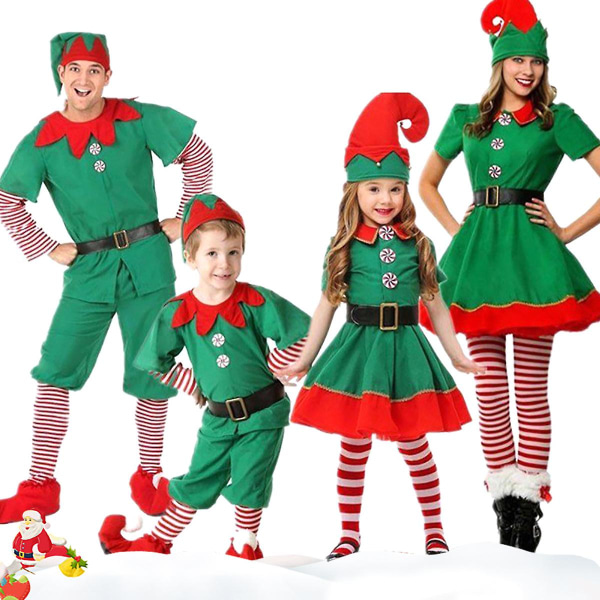 Jultomtsdräkt Familj Vuxen Barn Fancy Dress Santa Helper Cosplay Outfits Women and Girls 100cm
