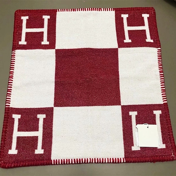 45x45 cm Bokstav H Ull Kasjmir Putetrekk - Burgunder for Køyeseng, Sofa og Fly Burgundy