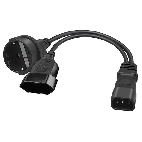 1ft/32cm Iec320 C14 Til Eu4.8mm+eu4.0mm Ac-strømforlængerkabel