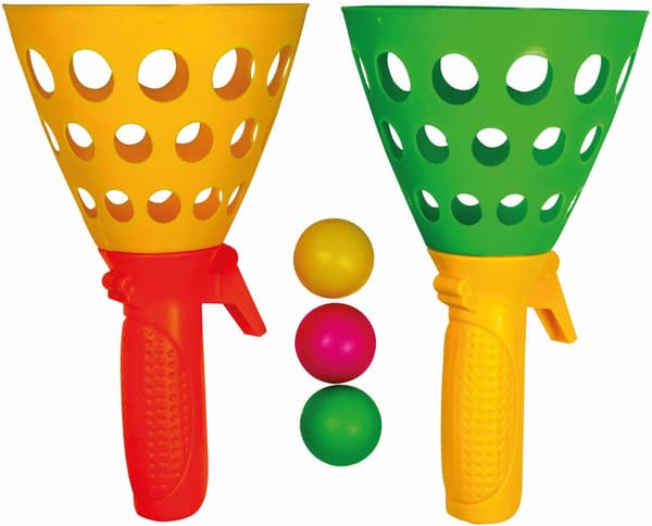 Børnefangespil med 2 kurvefangere og 3 plastikbolde