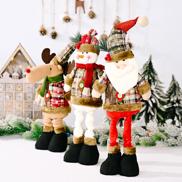 Jul Retro Snøfnugg Rutete Stoff Teleskopisk Dukke Hotell Kjøpesenter Juledekorasjoner Juledekorasjoner