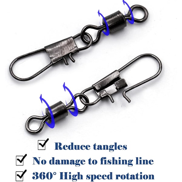 Fiske Swivel Snaps Terminal Tackle 50 st, Högstyrka Roterande Swivels Clips Connector för Saltvatten Sötvatten
