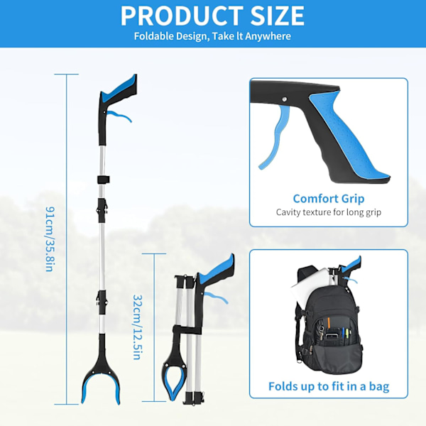 ®RisingFF 3-delad Hopfällbar Skräpplockare, 91cm/36tum, för Vuxna