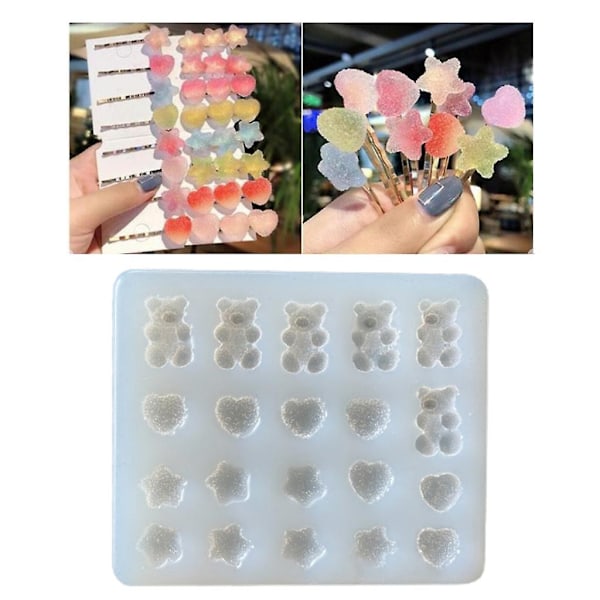 Bjørn Hårnål Nøkkelring Epoksy Resin Silikonform Mini Bjørnepote Pe