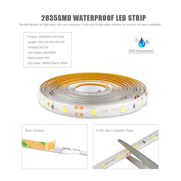 12V LED-strip med rörelsesensor, vattentät IP65 (5m, vit)