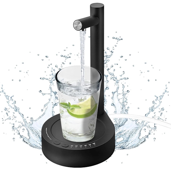Skrivbordsvattenflaskedispenser, Smart 6 nivåer bordsvattenautomater för 5 gallons & Universalflaskor, USB bärbar laddning (svart) Black