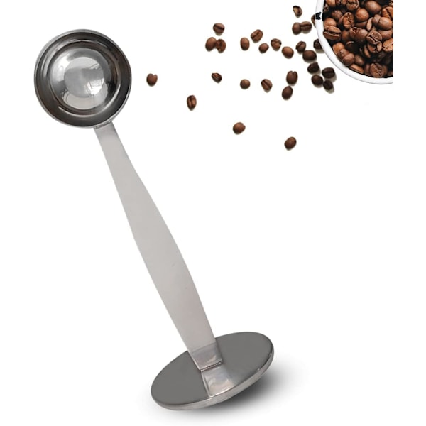 2-i-1 Kaffeskefulde, 304 Rustfrit Stål Spiseskefuld Måleske, med Presset Bund til Kaffebønne Presning Kaffeformalingspresning (Sølv 15ml)