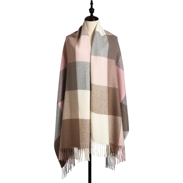 Skjerf for kvinner Skjerf Vinter Tartan Wrap Lang Spinnende Duske Sjal Stola Damer Varmt Skjerf Pink