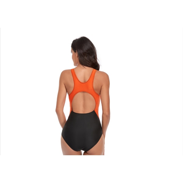 Konservativ atletisk racerback för damer i ett stycke träningsbaddräkt Badkläder Baddräkt Baddräkt (1 st) black+orange S