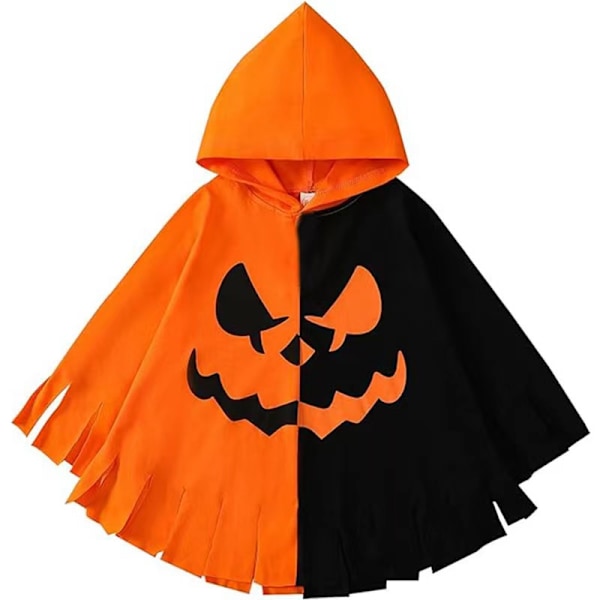 Pumpaskeppskostym, barn Halloween-kostym, barn trollkarlskappa, barn häxkostym black orange