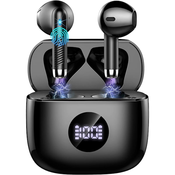 Trådløse ørepropper Bluetooth ørepropper In-Ear støydempende mikrofon, 40 timers spilletid Mini etui Sportshodetelefoner for Android iOS Black