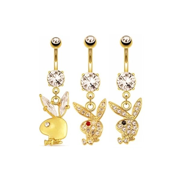 pc Bunny Dangle Navlepiercing Belagt CZ Edelstener Kirurgisk Stål A13 A13
