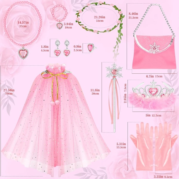 Prinsesscape-set, 12 st Prinsesskläder för små flickor, Prinsessklänningar för flickor 3-8 år Födelsedagspresent Rosa Pink
