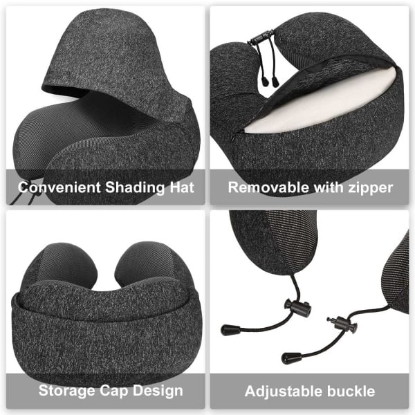 Nackkudde i memory foam, resekudde med huva