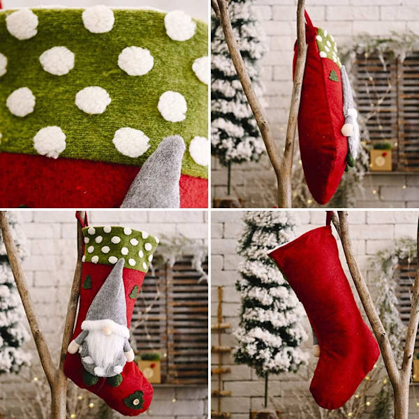 Julstrumpor Stora 3-pack, Klassisk Jultomte-strumpa för Vuxna & Barn, Godispåse Presentpåse för Träddekorationer Julpynt
