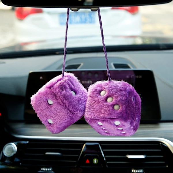 Pari 7 cm Pehmeät Nopat Nahkapisteillä Retro Auton Peilin Ripustuskoristeet Auton Koristeluun (Violetti) Purple