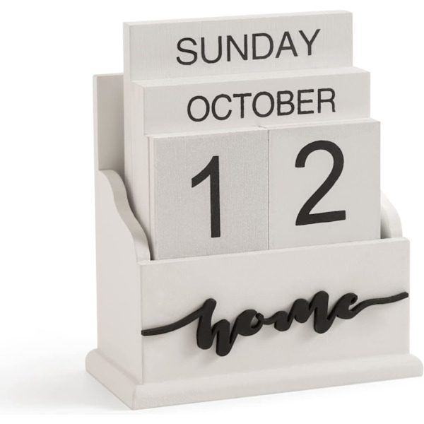 Evighedskalender i træ til skrivebordet, sød måned uge dato display daglige træklodser til skrivebordet, genanvendelig årlig, hvid kalender White Calendar