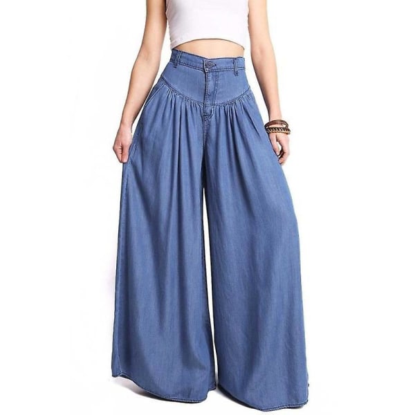 Plus Size Dam Baggy Vida Ben Palazzo Byxor Lösa Harem Byxor Blue 2XL